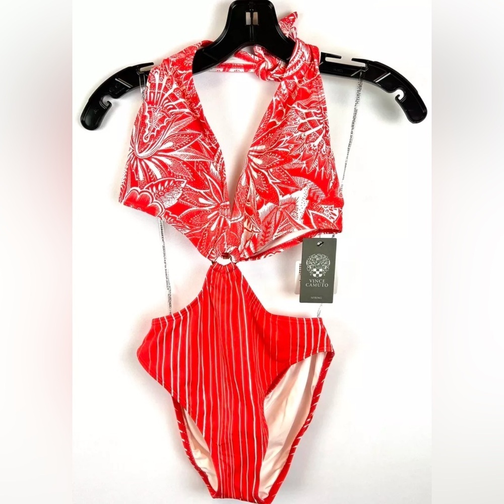 Vince Camuto Women’s Cutout Halter Red One Piece Swimsuit Size 8